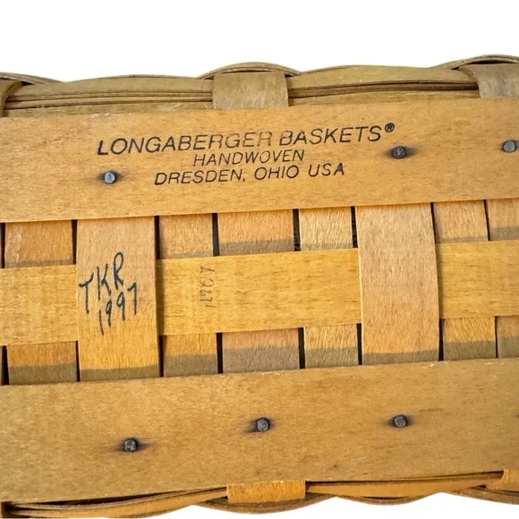 Longaberger Green, Yellow and Brown Woven Tote with Plaid Liner - Picture 7 of 7